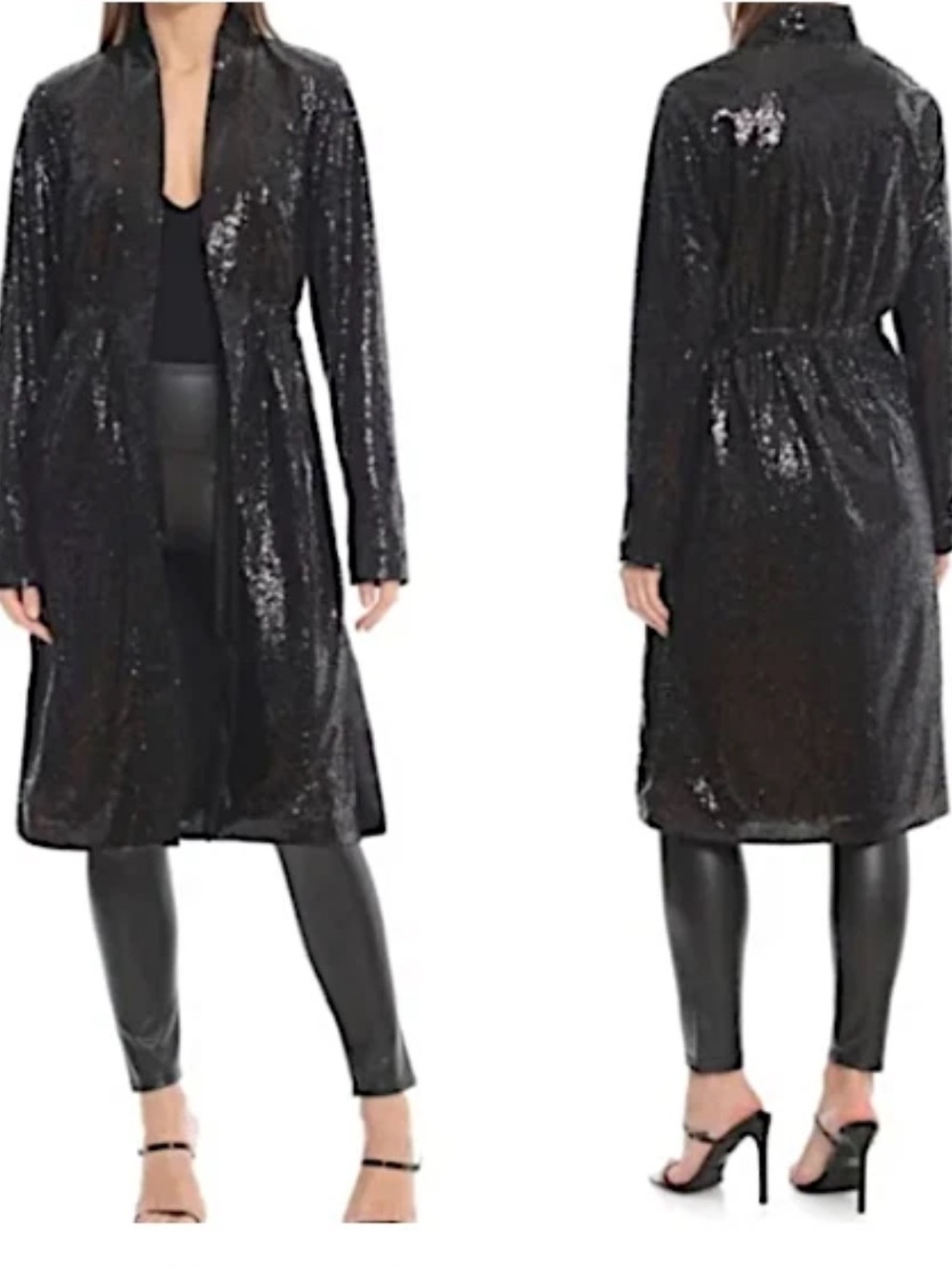 Bagatelle Black Women Large Sequin Duster Cardigan